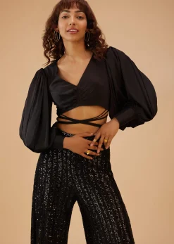 Caviar Black Palazzo And Crop-Top Set
