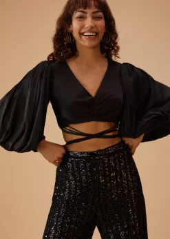 Caviar Black Palazzo And Crop-Top Set
