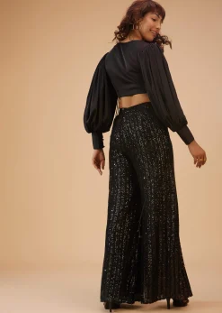Caviar Black Palazzo And Crop-Top Set