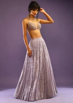 Champagne Blouse With Heavy Embroidery Detailing And Plunge Neckline