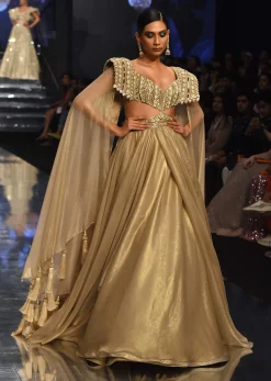 Champagne Gold Akasia Gown With Tassel Wing Cape Sleeves - NOOR 2022