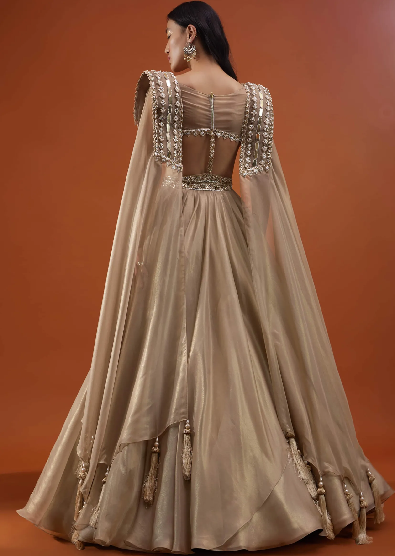 Champagne Gold Akasia Gown With Tassel Wing Cape Sleeves - NOOR 2022