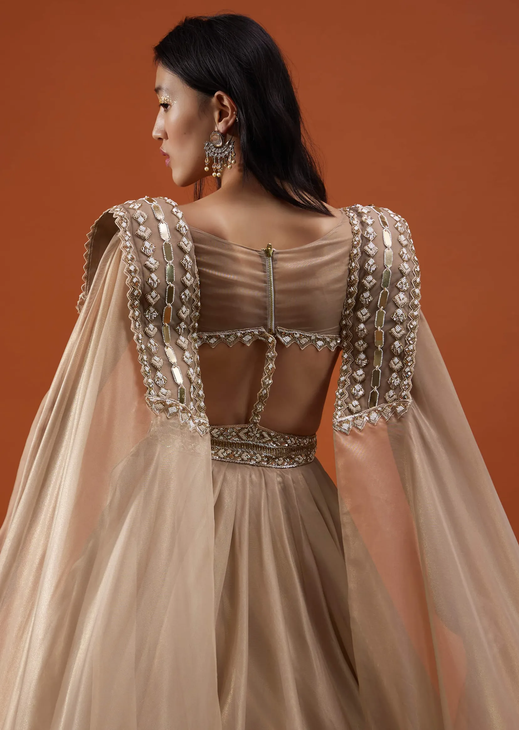 Champagne Gold Akasia Gown With Tassel Wing Cape Sleeves - NOOR 2022