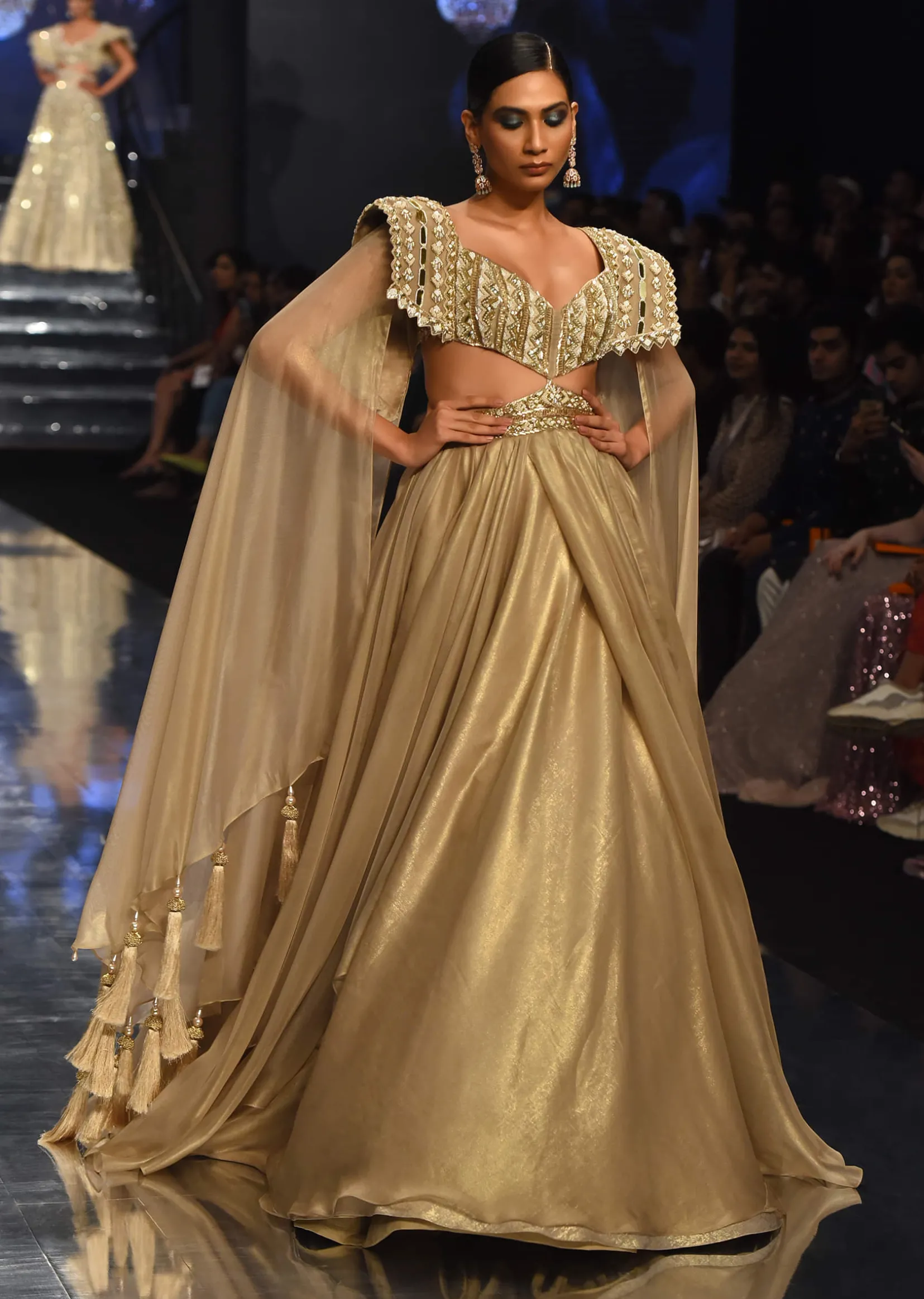 Champagne Gold Akasia Gown With Tassel Wing Cape Sleeves - NOOR 2022