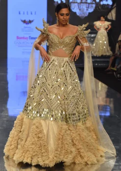 Champagne Gold Divine Net Fabricated Gown With Ruffle Frill Adornment - NOOR 2022