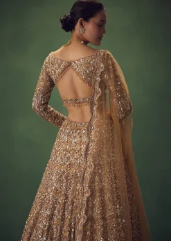 Champagne Gold Hand Embroidered Sequin Work Lehenga Set