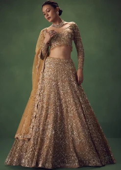 Champagne Gold Hand Embroidered Sequin Work Lehenga Set