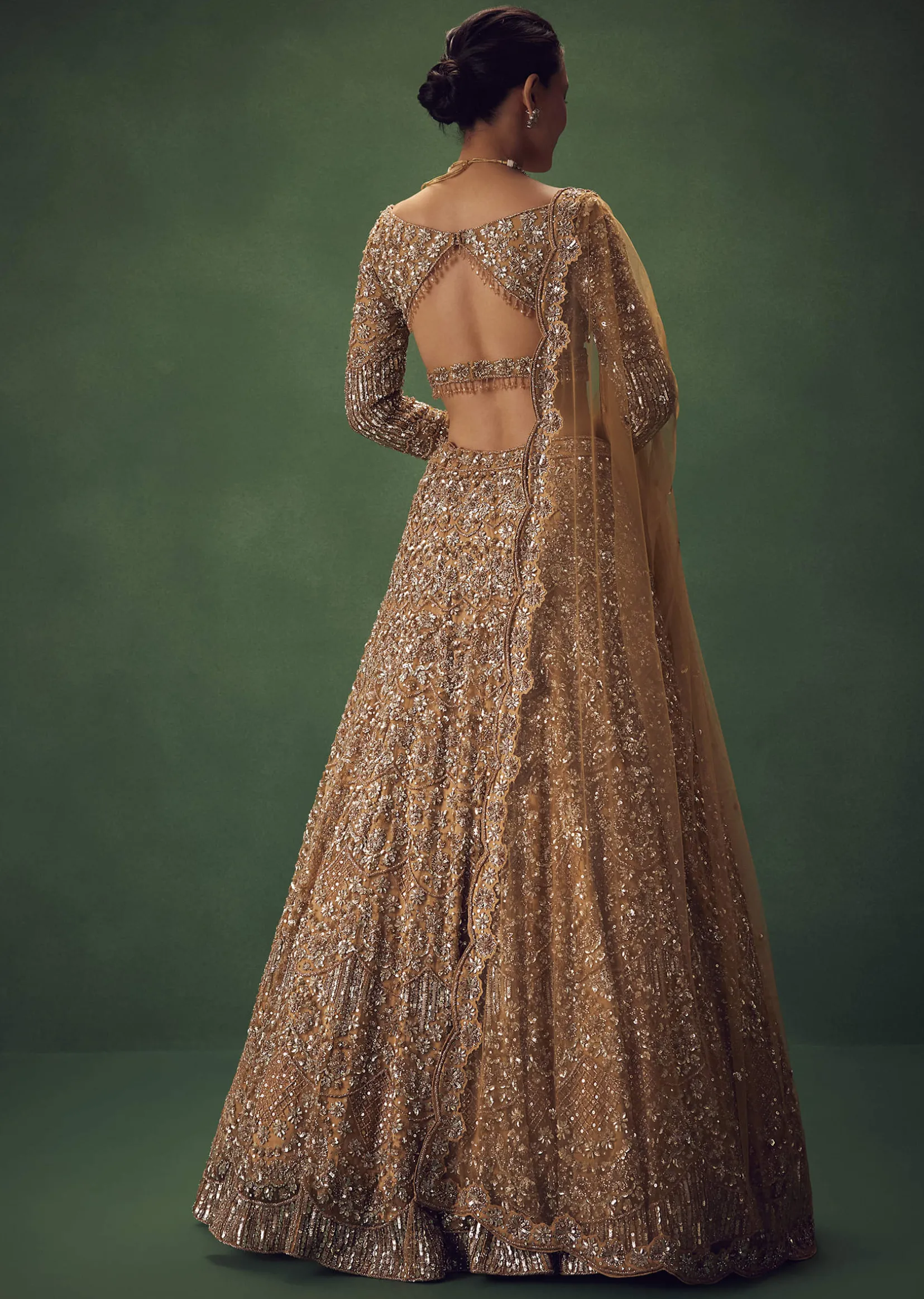 Champagne Gold Hand Embroidered Sequin Work Lehenga Set