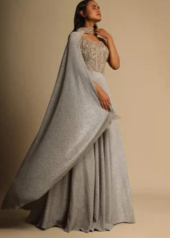 Champagne Gown With Embellished Sweetheart Cut Bodice And Spaghetti Straps Online - Kalki Fashion