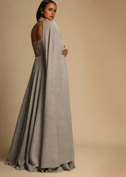 Champagne Gown With Embellished Sweetheart Cut Bodice And Spaghetti Straps Online - Kalki Fashion