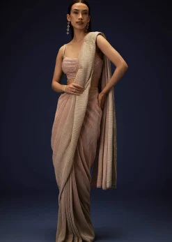 Champagne Ombre Ready To Wear Saree With Pleated Saree