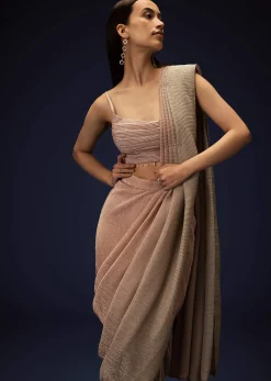 Champagne Ombre Ready To Wear Saree With Pleated Saree