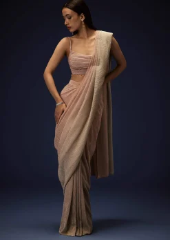 Champagne Ombre Ready To Wear Saree With Pleated Saree