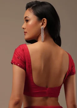 Cherry Red Organza Saree With Cut Dana And Sequins Work
