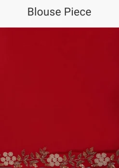 Cherry Red Saree In Organza With Cut Dana And Moti Embroidery