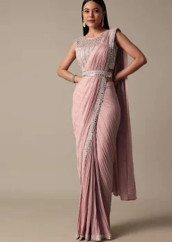 Chic Pink Ready To Wear Saree With Blouse
