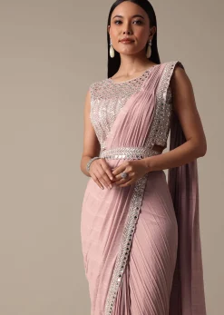 Chic Pink Ready To Wear Saree With Blouse