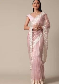 Chic Pink Saree With Resham Thread Work Border