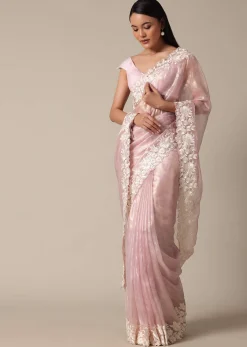 Chic Pink Saree With Resham Thread Work Border