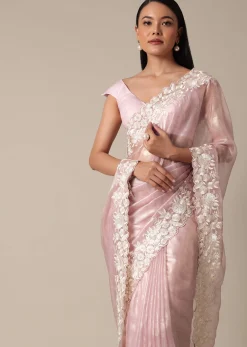 Chic Pink Saree With Resham Thread Work Border