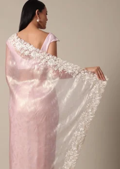 Chic Pink Saree With Resham Thread Work Border