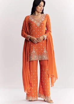 Chinon Cutdana Sequin Threadwork Kurta Palazzo Suit