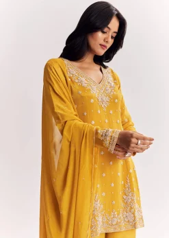 Chinon Kurta Palazzo Suit With Cutdana Sequins And Thread Work
