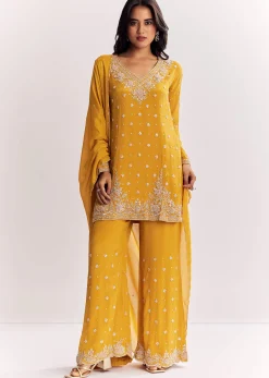 Chinon Kurta Palazzo Suit With Cutdana Sequins And Thread Work