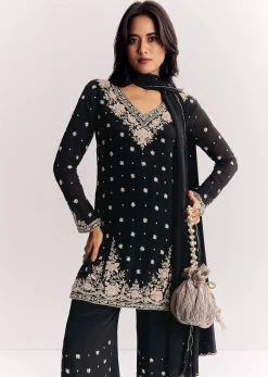Chinon Kurta Sharara Suit With Cutdana Sequins And Thread Embroidery