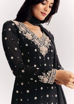 Chinon Kurta Sharara Suit With Cutdana Sequins And Thread Embroidery
