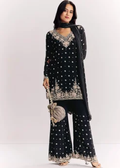 Chinon Kurta Sharara Suit With Cutdana Sequins And Thread Embroidery