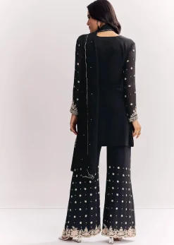 Chinon Kurta Sharara Suit With Cutdana Sequins And Thread Embroidery