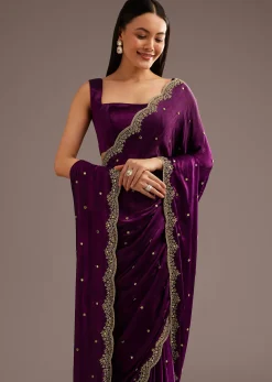 Chinon Satin Saree With Cutdana And Mirror Embellishment