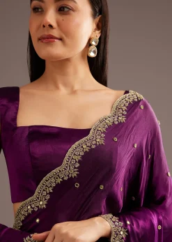 Chinon Satin Saree With Cutdana And Mirror Embellishment