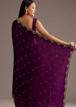 Chinon Satin Saree With Cutdana And Mirror Embellishment