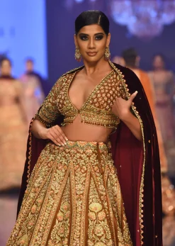 Chocolate Brown Arcadia Bridal Lehenga In Raw Silk With Embroidery - NOOR 2022
