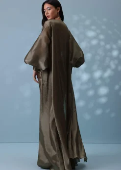 Chocolate Brown Indowestern Skirt Set With Jacket In Milano Organza