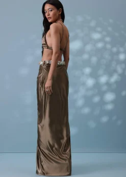 Chocolate Brown Indowestern Skirt Set With Jacket In Milano Organza