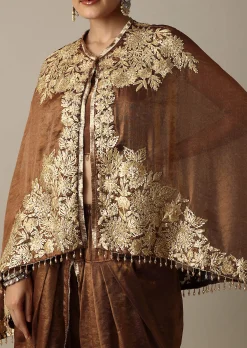 Chocolate Brown Organza Dhoti Set With Jacket
