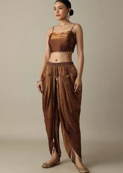 Chocolate Brown Organza Dhoti Set With Jacket