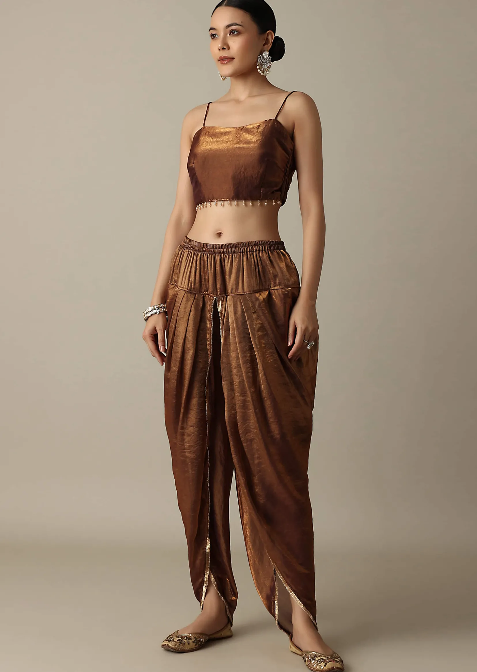 Chocolate Brown Organza Dhoti Set With Jacket