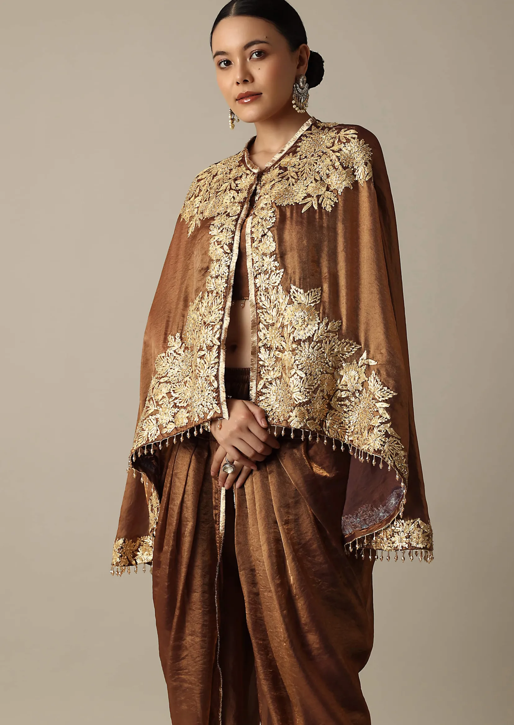 Chocolate Brown Organza Dhoti Set With Jacket