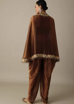 Chocolate Brown Organza Dhoti Set With Jacket