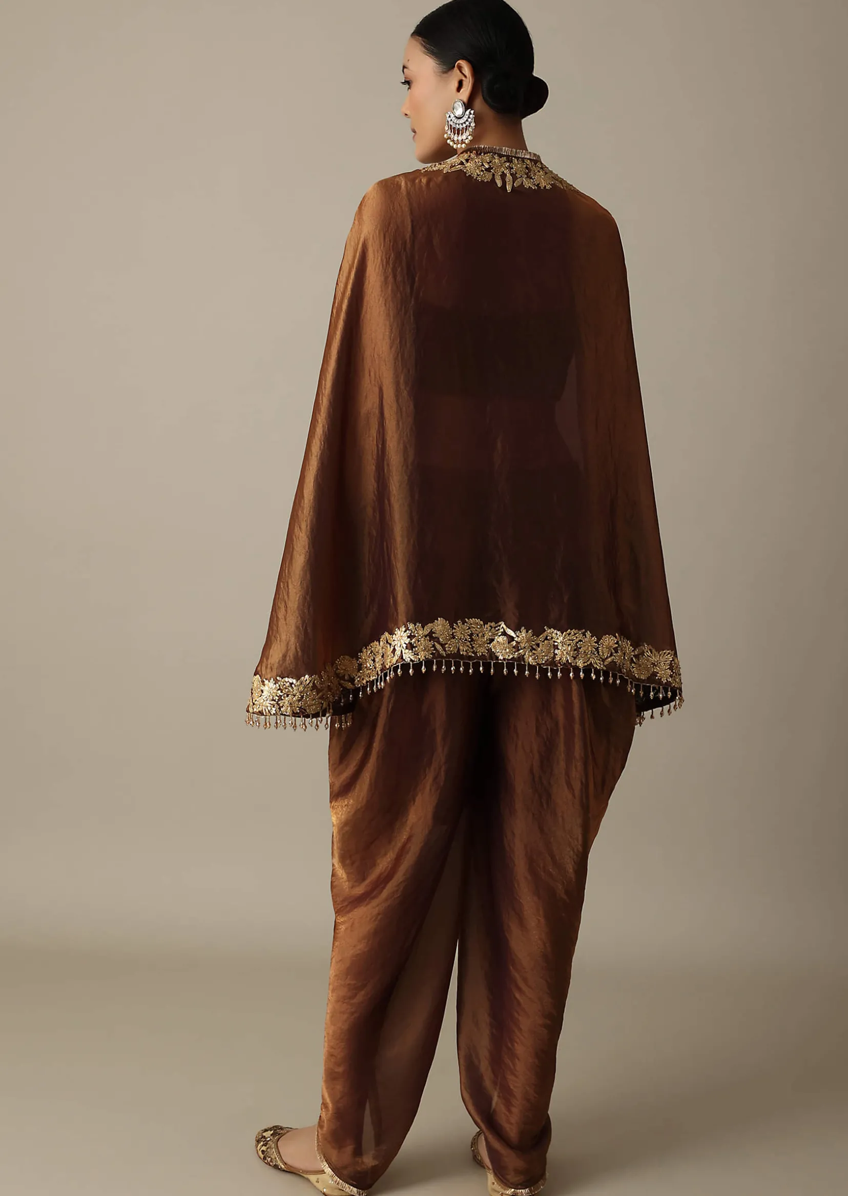 Chocolate Brown Organza Dhoti Set With Jacket