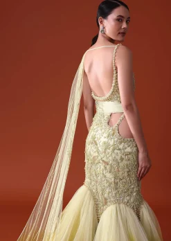 Citrus Green Ombre Fishcut Zardozi Gown Saree