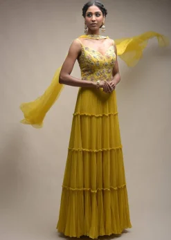 Citrus Indowestern Tiered suit In Georgette With Resham And Beads Embroidered Floral Pattern