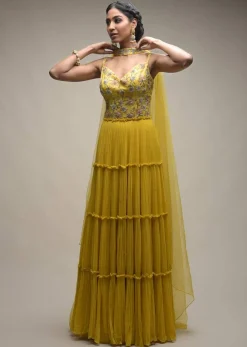 Citrus Indowestern Tiered suit In Georgette With Resham And Beads Embroidered Floral Pattern
