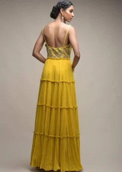 Citrus Indowestern Tiered suit In Georgette With Resham And Beads Embroidered Floral Pattern