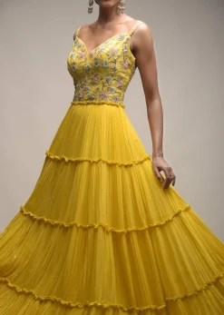 Citrus Indowestern Tiered suit In Georgette With Resham And Beads Embroidered Floral Pattern