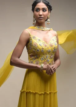 Citrus Indowestern Tiered suit In Georgette With Resham And Beads Embroidered Floral Pattern